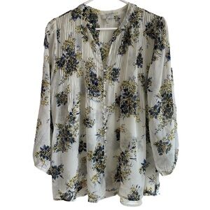 Joie Porcelain Laurel B Floral Silk Pleated Blouse, Size